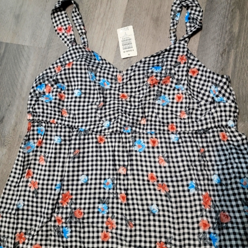 Torrid Black and White Gingham Camisole with Floral Accents